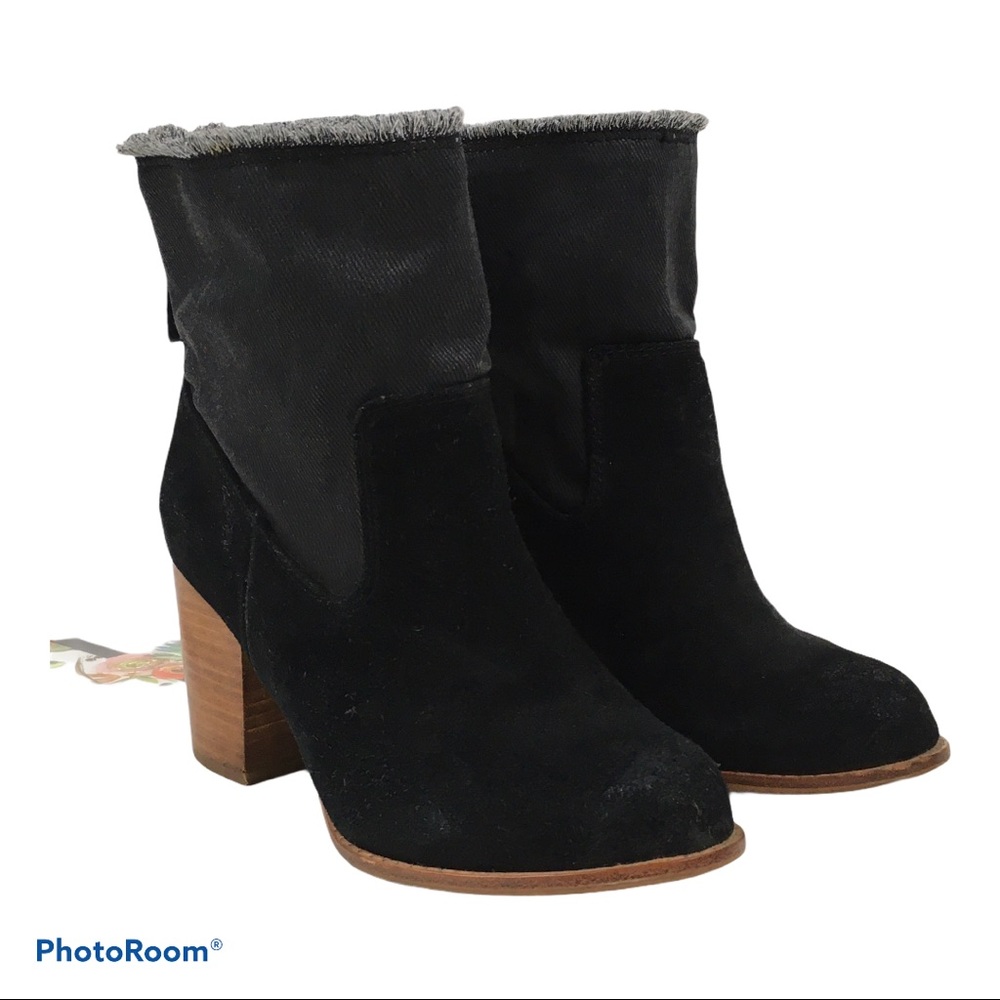 Splendid Leon Suede & Denim Heeled Black Booties